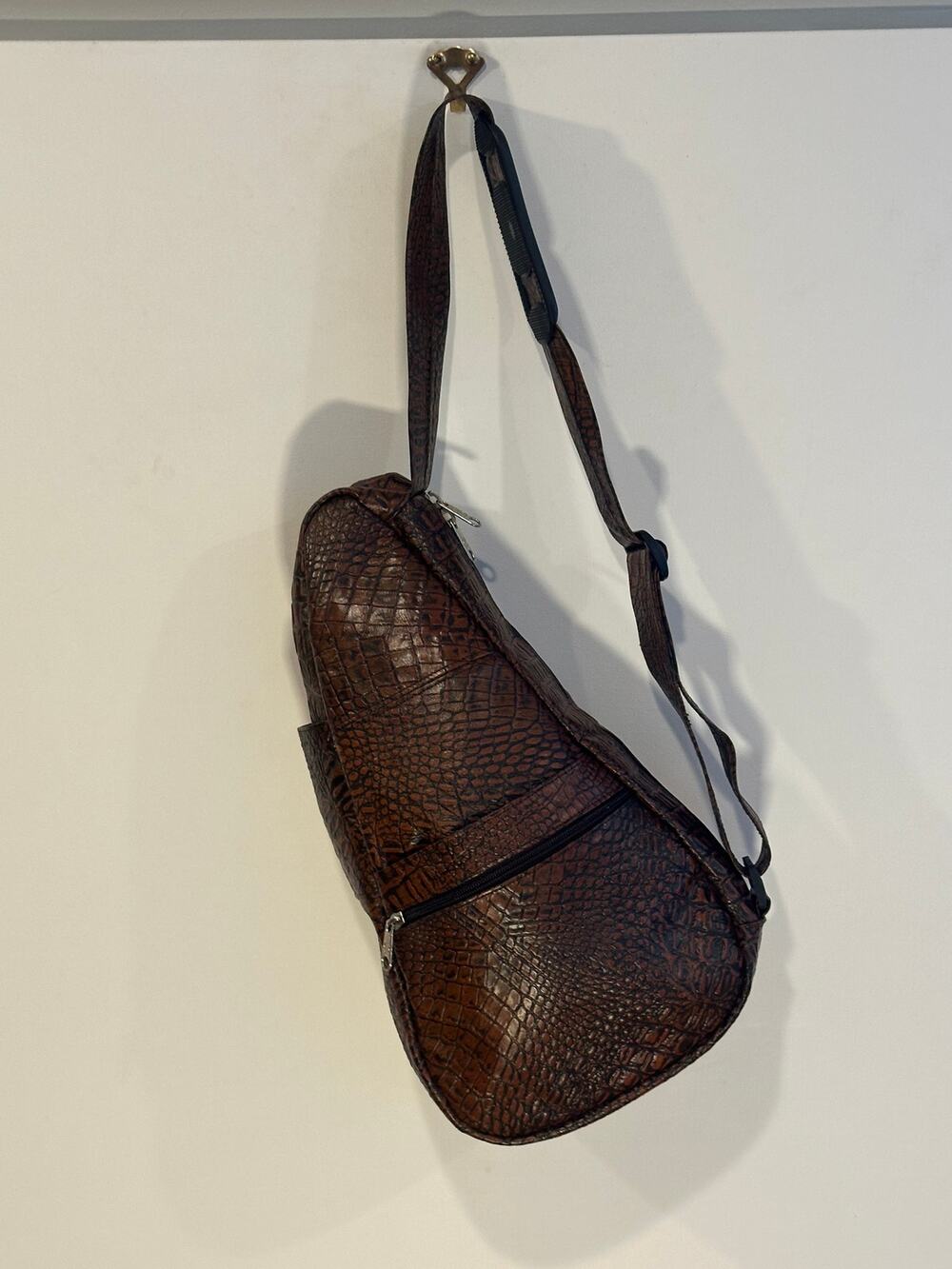 Vintage 90s Embossed Leather Sling Backpack Crossbody Teardrop Bag Mexico